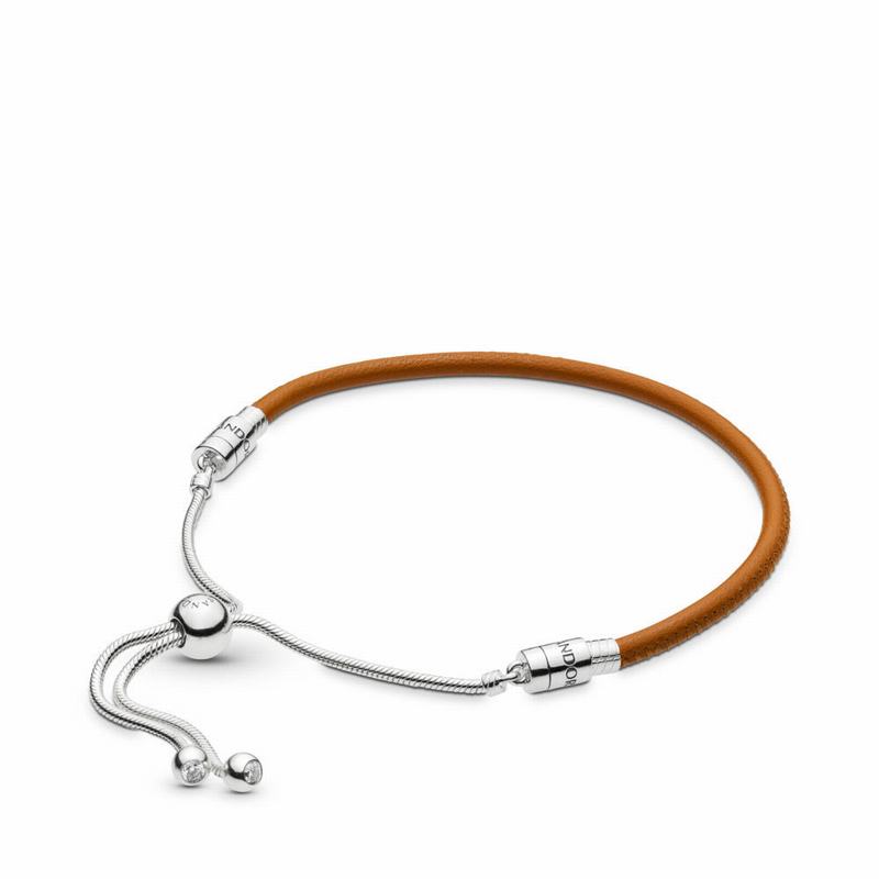 Pandora Sliding Golden Tan Leather Bracelet Silver Egypt YG1923487
